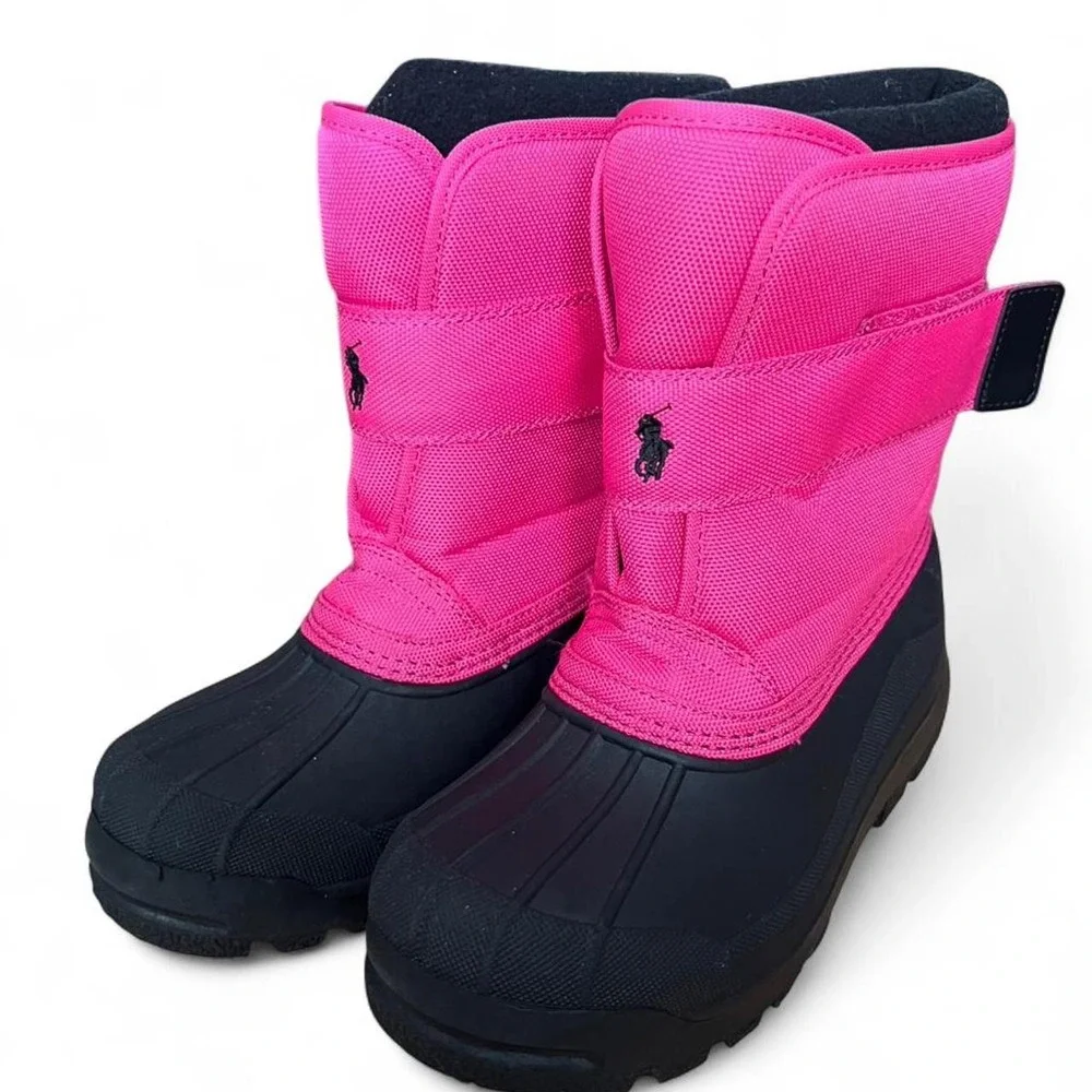 Polo Ralph Lauren Pink Snow Boots Big Kids US Size 3 Velcro Winter Cozy